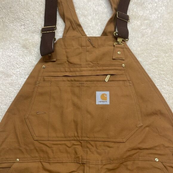 Carhartt Men’s R19 Brown Duck Work Bin Overalls 44X32 Heavyweight Cotton - Picture 2 of 6